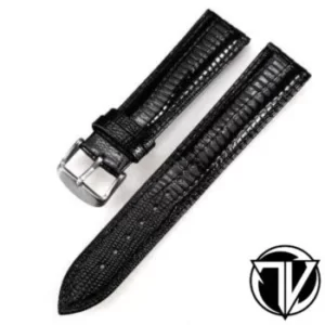 Vintage Lizard Texture Leather Strap Black 18mm